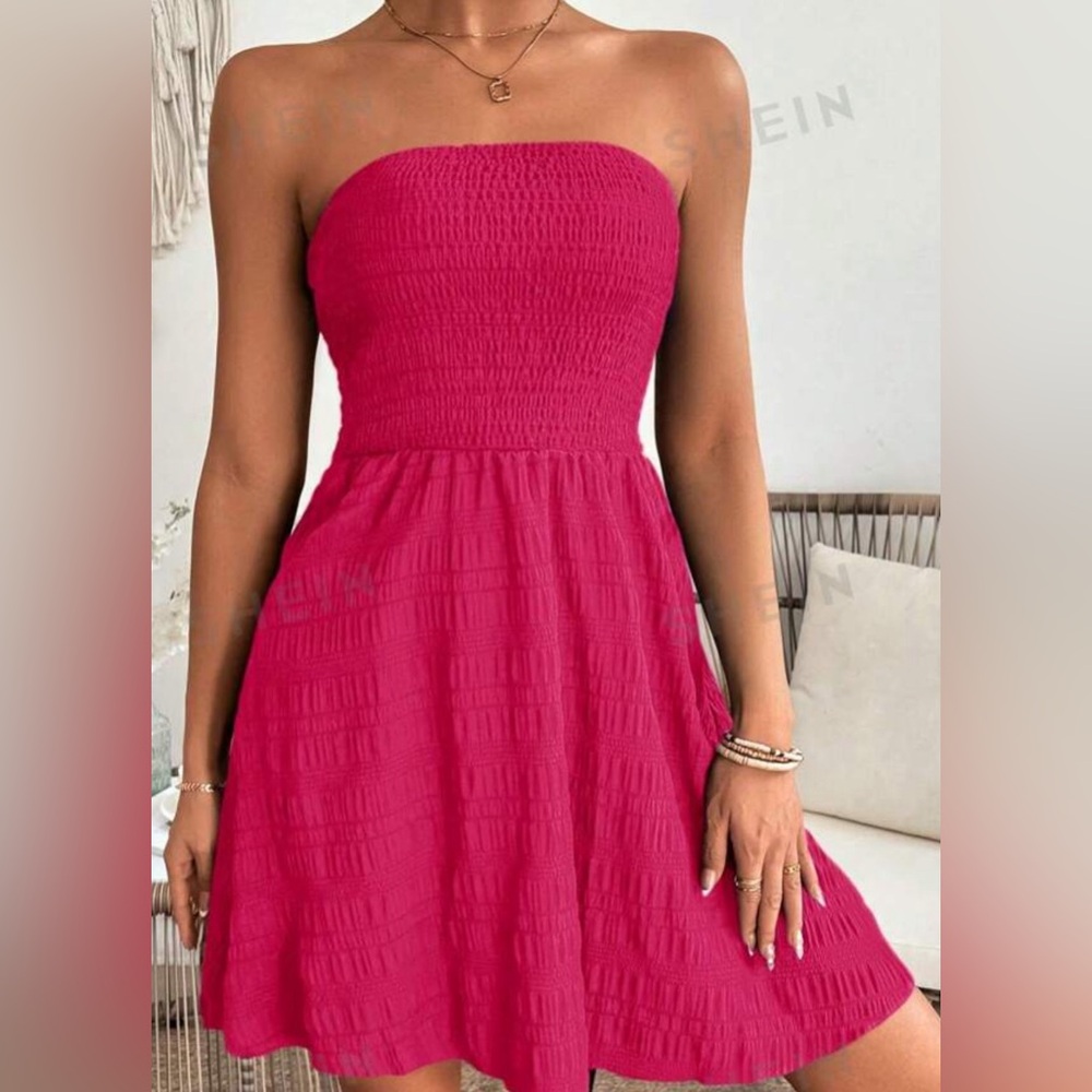 Hot Pink Strapless Summer Dress | Vacation Wear | Swim Coverup | 8/10 Large